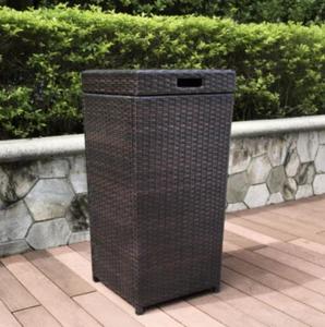 Trash Can Gallon Garbage Lid Out Door Patio Bin Wicker Waste Basket In Deck Glam - Picture 1 of 4