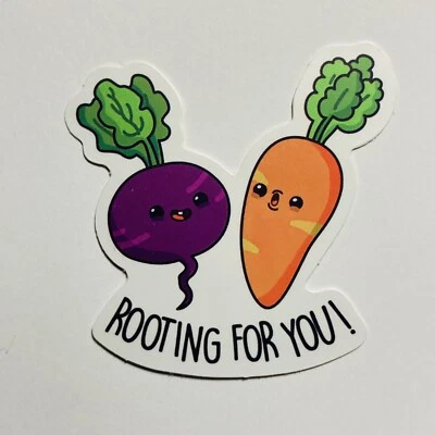 Cute Veggie Sticker “Rooting For You” Radish Carrot Inspirational Journal Art Tc - Image 1 of 2