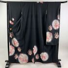 63,8 pouces kimono japonais SOIE FURISODE fleurs couleur or noir
