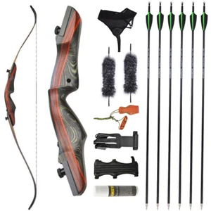 62" Takedown Recurve Bow Set 20-50lbs Wooden Riser Limb Archery Hunting Target - Picture 1 of 13