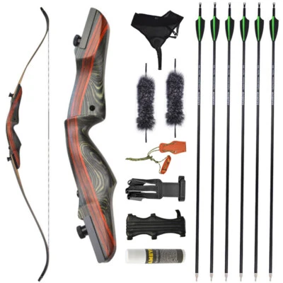 62" Takedown Recurve Bow Set 20-50lbs Wooden Riser Limb Archery Hunting Target - Image 1 of 4