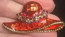 stone hat brooch pin Red Hat society purple crystal