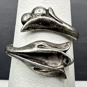 Sterling Silver Avon Flower Ring Adjustable Bypass Danish Lily Tulip Sz 8 Vtg - Picture 1 of 7