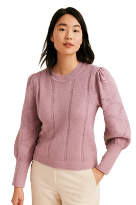 Suéter tejido texturizado pastel M&S 14 XL suave mezcla de algodón manga abullonada acogedor elegante Foto 1 de 4