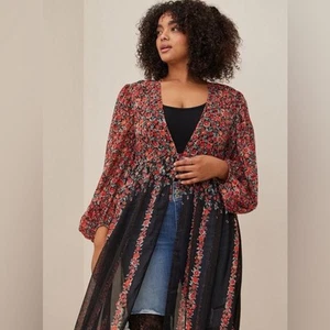 NWT Torrid Black Floral Lurex Crinkle Kimono – Plus Size 5X (28) - Picture 1 of 14