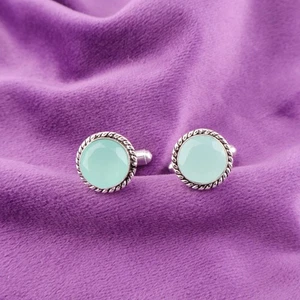 Sterling Silver Natural Aqua Chalcedony Blue Business Formal Birthday Cufflinks - Picture 1 of 6