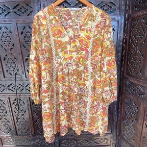 Boho Blumen Babydoll Minikleid Damen Plus 1X Neu ohne Etikett Leiter Spitze Fee Tunika Top - Bild 1 von 9