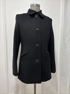 Lauren Ralph Lauren Women’s Button Up Coat Wool Blend Black  Lined Collar Sz 12 - Picture 1 of 16