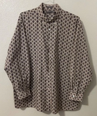 Daniel Cremieux Mens XXL Cotton Button-Up Shirt Geometric Print Brown Blue - Image 1 of 4