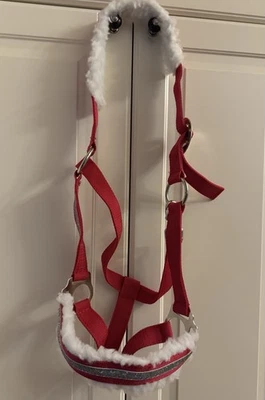 X-Mas Halfter Weihnachtshalfter - Rot mit Kunstfell-Polsterung & Glitzer Gr. COB - Bild 1 von 4