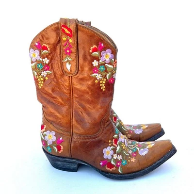 Old Gringo Sora Brass Floral Embroidered Western Cowgirl Boots 6 Boho Festival - Image 1 of 4