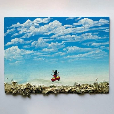 Jeff Gillette - Mickey Skateboard - Pintura Original Firmada Medios Mixtos sobre Madera Foto 1 de 3