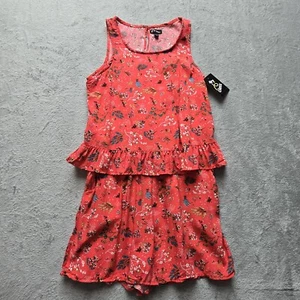 Art Class Romper Girl's XL 14/16 Floral Sleeveless Ruffles Pockets Lined New - Picture 1 of 16