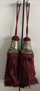 Hallmart Set 2 Brass Stone Form Tassels Burgundy Red Skirt Accent Decor 6” - Picture 1 of 6