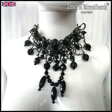 vintage jewelry woman choker gothic necklace black pearl dark collar bib collier