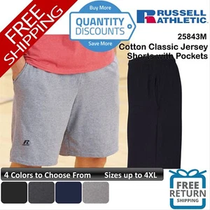 Russell Athletic Men Cotton Classic Jersey Shorts With Pockets Up To 4XL 25843m - Picture 1 of 10
