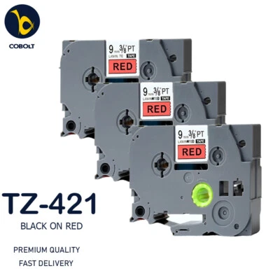 3 Label Tape Compatible With Brother Black on Red TZ421 PT- 1000 1005BTS 1005FB - Image 1 of 4