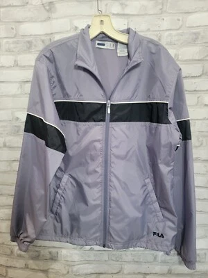 Chaqueta de lluvia FILA para mujer XL cremallera completa forrada de malla púrpura lavanda negra Foto 1 de 4