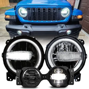 9in DRL LED Headlights 4in Fog Lights For Jeep Wrangler JL JT Rubicon 2018-2024 - Picture 1 of 13