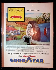 1950s Goodyear Tire DeLuxe Super Cushion Small Town in Fall Art Vintage Print Ad - Picture 1 of 1