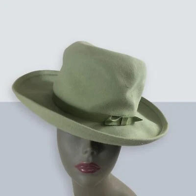Sombrero Mr. John Mujer Extra Grande Verde Lona Clásico Moderno Sombrero Fedora Foto 1 de 4