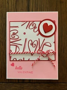 Handmade Valentine's Day Card Love Wording Hello Valentine Shiny Puffy Heart - Picture 1 of 2