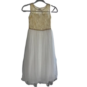 Girls Party Communion Wedding Flower Girl Fancy Dress White and gold Size 7/8 - Picture 1 of 5