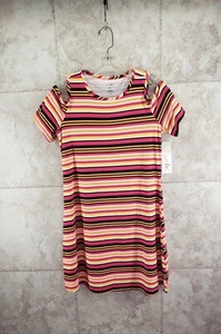 Armonk Cold Shoulder Kleid Just Be Rosa Streifen Kurzarm Stretch Tunika Gr. M - Bild 1 von 7