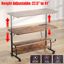 Height Adjustable Mobile Standing Desk Home Office Laptop Table w/Power Outlets