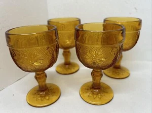 Vintage Indiana Glass Amber Tiara Small Wine Cordial Goblets 4” Set Of 4 - Picture 1 of 7