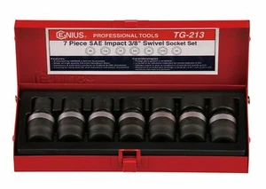 7-Piece  3/8" Dr. SAE Impact Swivel CrV Socket Set w/ Metal Storage Case - Picture 1 of 1