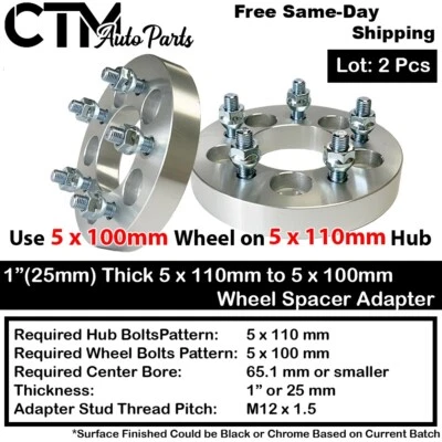 2 adaptadores espaciadores de rueda de 1" de grosor de 5x110 a 5x100 para Chevy/Saturno/Pontiac/Más Foto 1 de 4