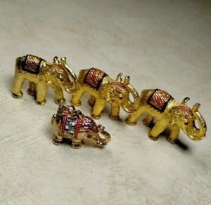 Set of 4 Gold-Plated Elephant Figurines, 3 Decorative, 1 with Hidden Compartment - Picture 1 of 23