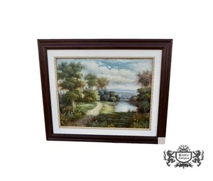 Vintage Oil Painting on Canvas of Landscape with Dbl. Matted Wood Frame - Picture 1 of 13