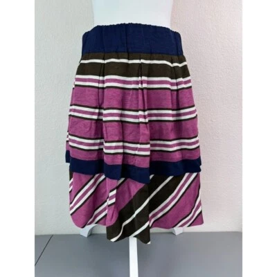 Maeve Anthropologie women's 8 pink brown striped tiered skirt casual workwear - Image 1 of 4