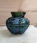 Antique Loetz Pallme Konig Iridescent Art Glass Melon Ribs Shaped Vase