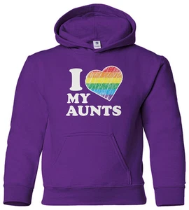 I Love My Aunts Youth Hoodie Sweatshirt Niece Nephew Rainbow Heart Gay Pride - Picture 1 of 10