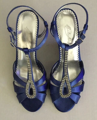 MICHAEL ANGELO ESTRÁS AZUL SATINADO CUÑA PUNTA ABIERTA FORMAL TALLA 7 NUEVO SIN CAJA Foto 1 de 4