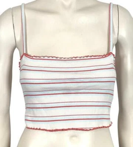 KIMCHI BLUE RIBBED CREAM RED AND LIGHT BLUE CROPPED CAMISOLE TANK TOP, SMALL - Imagen 1 de 3