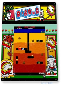 SIGNO DE HOJALATA Dig-Dug Arcade, años 80, retro, consola, carpa, decoración de sala de juegos, A835 - Imagen 1 de 2