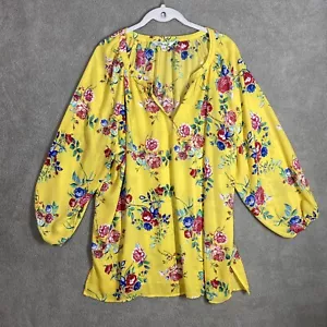 The Pioneer Woman Blouse XL Yellow Floral Elastic Banded Wrist Peasant Cottage - Picture 1 of 11