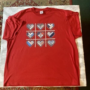 VTG 90s T-Shirt Country Hearts Quilts Red XXXL Plus Size Jerzees Cute Made USA - Picture 1 of 12