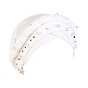 Women Hijab Beading Pearl Braid Turban Hat Head Scarf Cancer Chemo Beanies Ba... - Picture 1 of 8