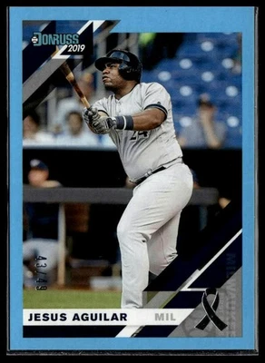 2019 Donruss #166 Jesus Aguilar Father's Day Ribbon #/49 - Image 1 of 2