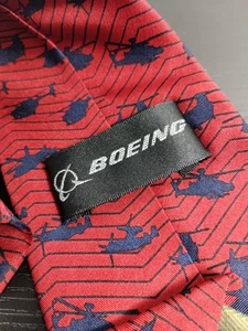 Boeing Red Silk Necktie–CH-47 Chinook & AH-64 Apache Helicopters–Employee Gift.  - Picture 1 of 5