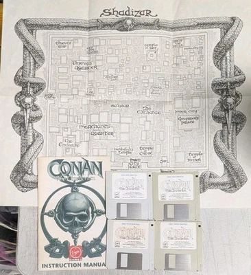 Conan Cimmerian 1991 Virgin PC Game MS DOS 3.5" Disks w/Map, Manual - Image 1 of 3