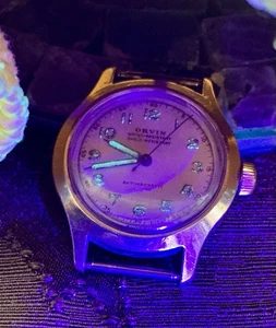 Vintage Orvin Wrist Watch No Band Antimagnetic Swiss Blue Hands + Lume Not Workg - Picture 1 of 15