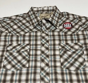Wrangler Western Cowboy Shirt Brown Plaid Mens XL Pearl Snap Long Sleeved NWT - Picture 1 of 9