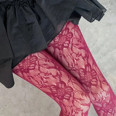 Women Nylon Mesh Lace Embroidery Floral Sheer Hollow Out Silk Thigh Stockings - Image 1 of 4