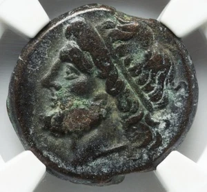 Sicily Syracuse 275-215 BC, Hieron II AE Poseidon Dolphin Trident Coin, NGC VF - Picture 1 of 5